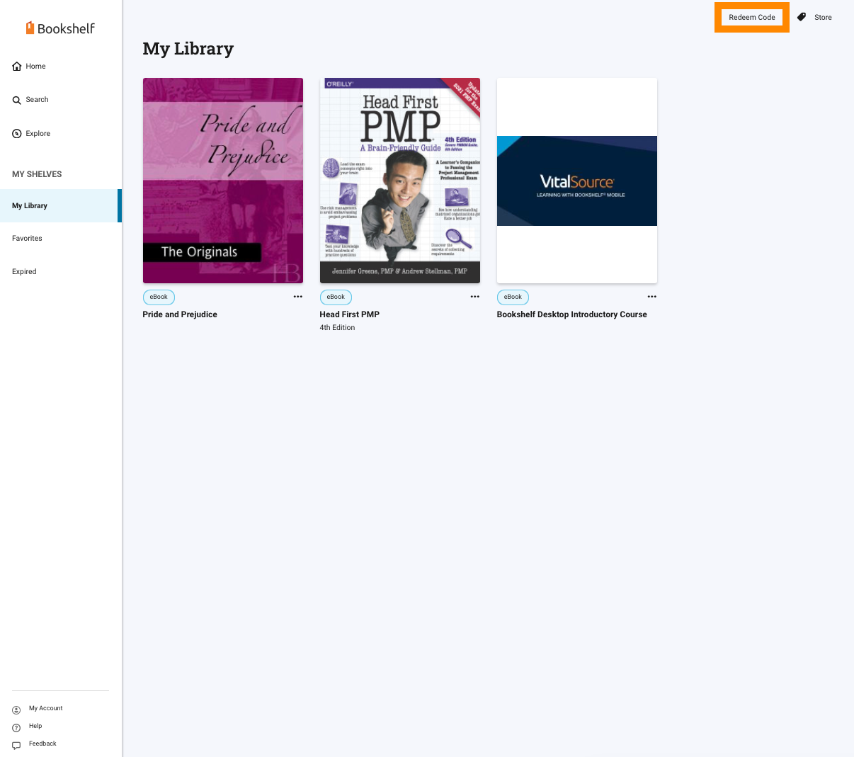 Redeem a Code in Bookshelf® Online VitalSource Success