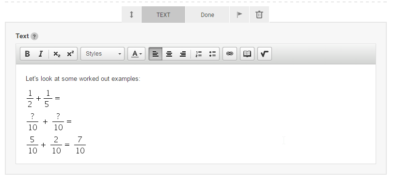 Adding formulas in the Math editor Window