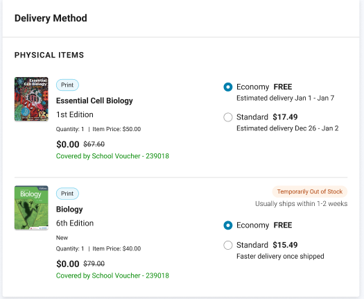 Backorder item no estimate of delivery screenshot