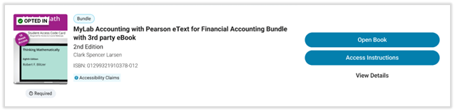 View of a Bundle which includes eBook and courseware