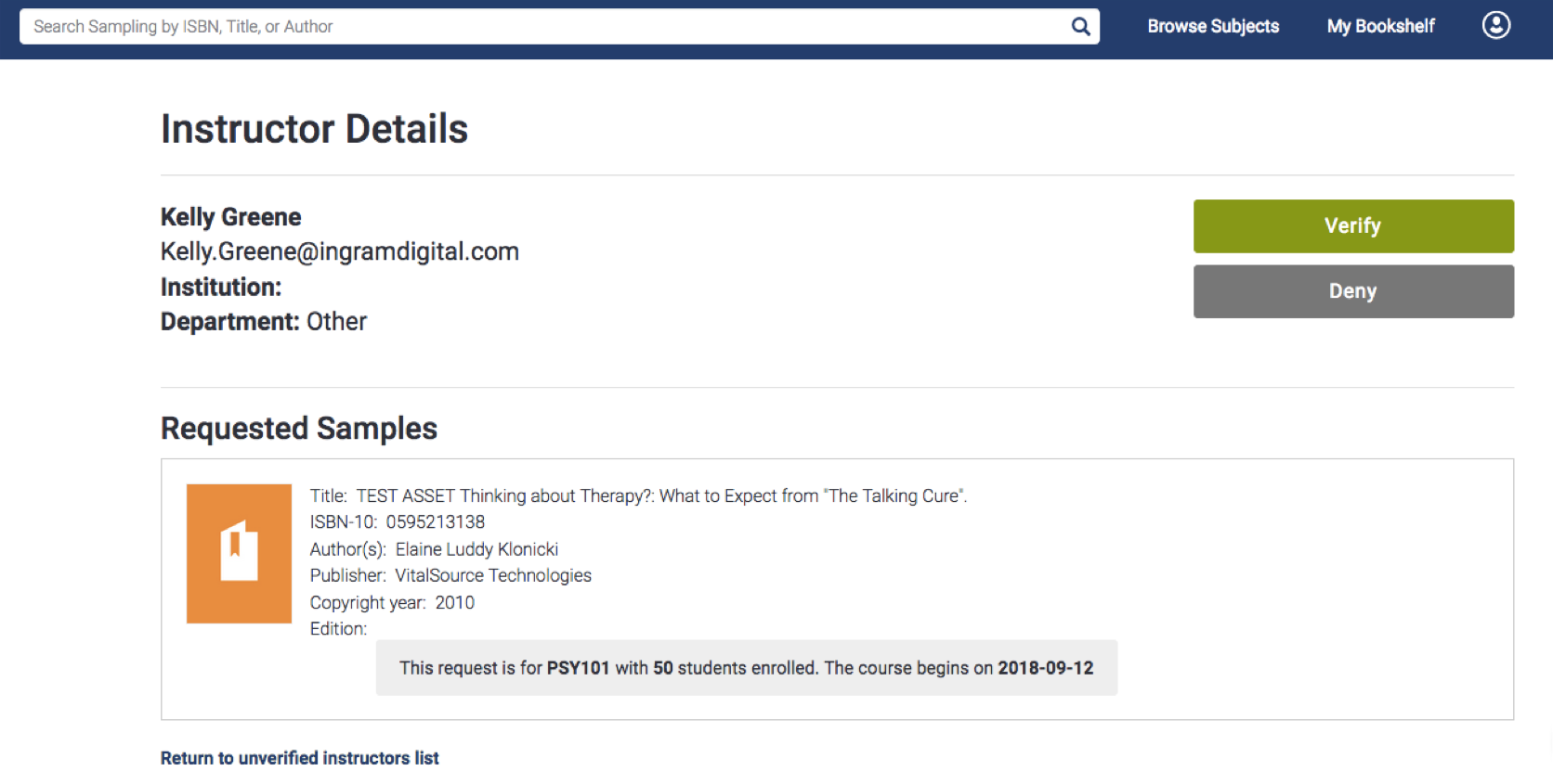 Instructor details screen