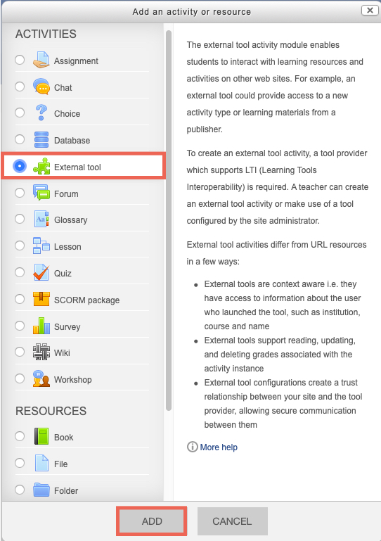 Material on Moodle for student use. Source: Moodle