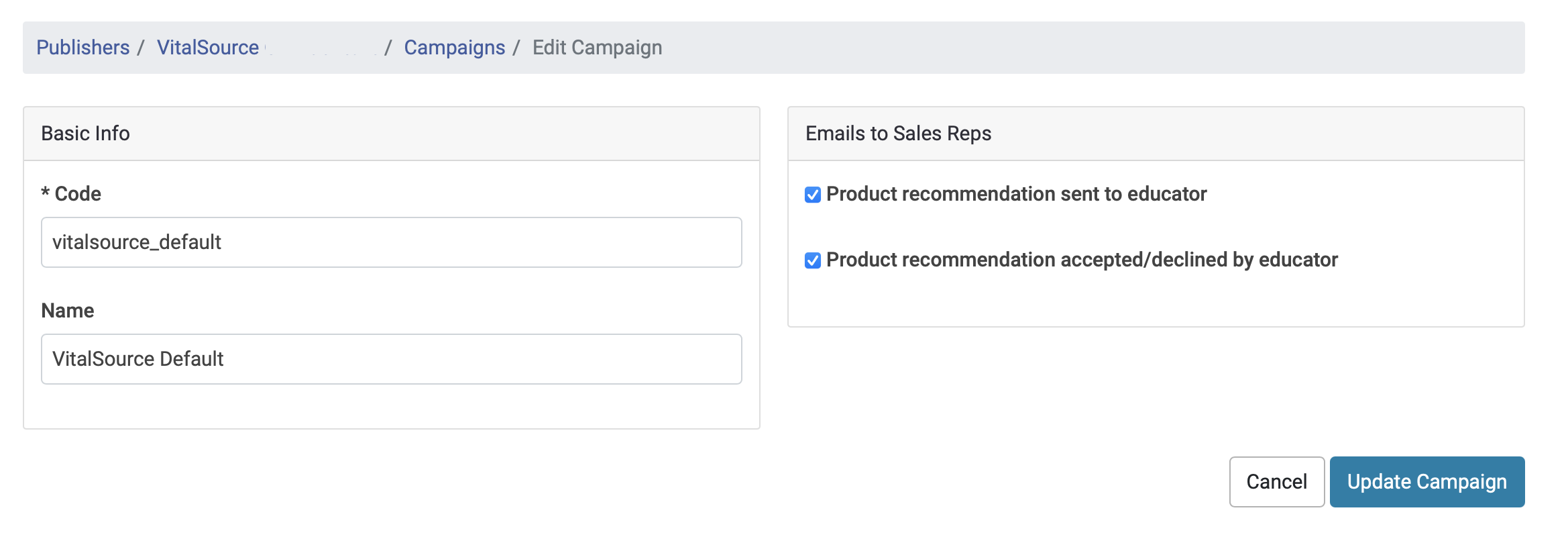 Manage Campaign screen