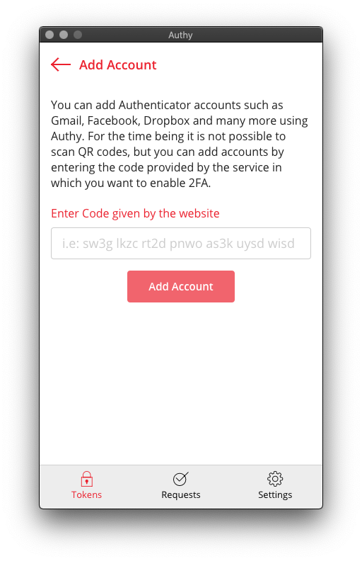 Add account autentication screen