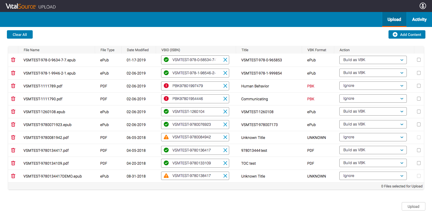 Add Files to the Upload Table – VitalSource Success